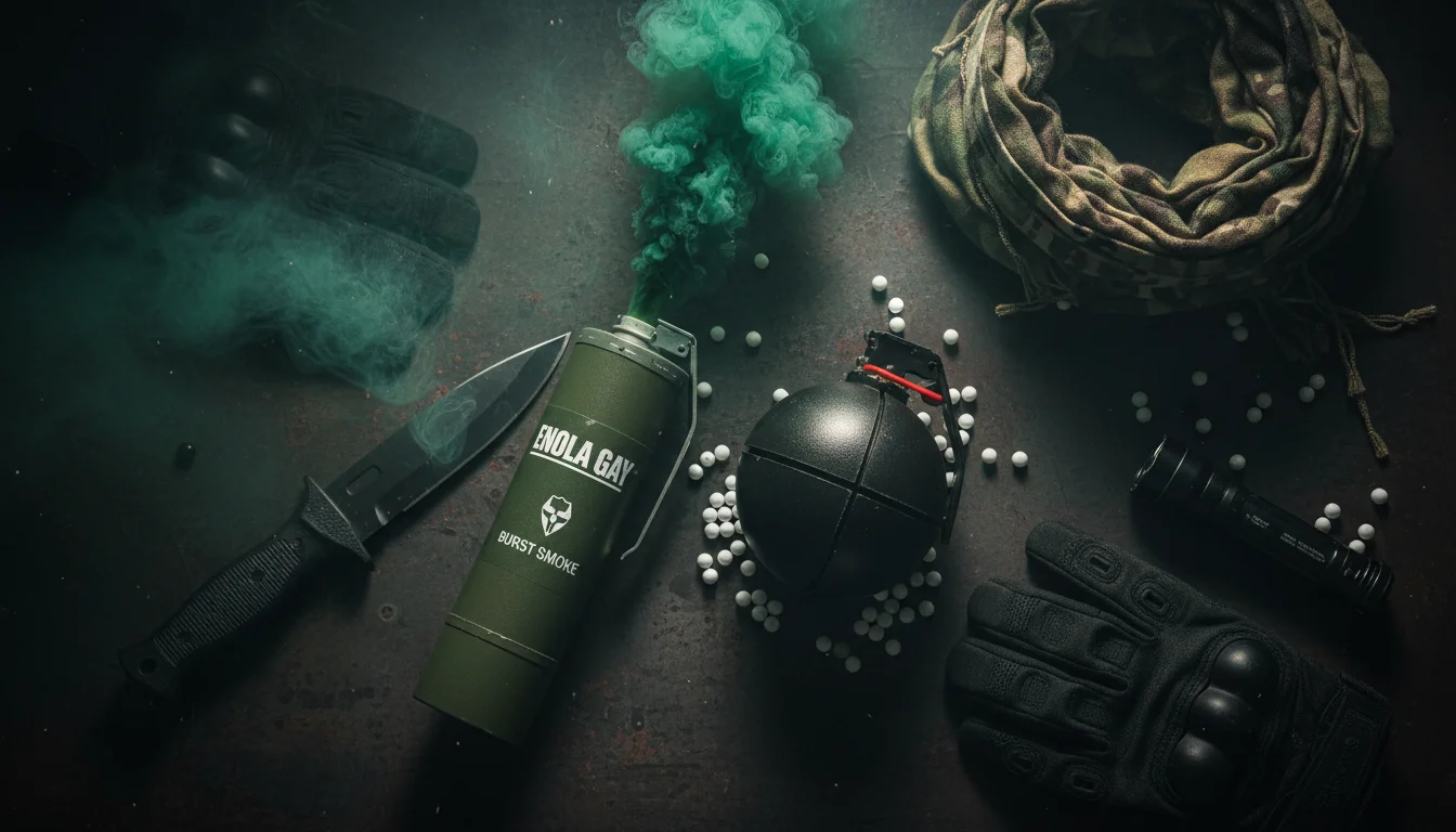 Granadas airsoft reutilizables y pirotecnia fumígena en campo