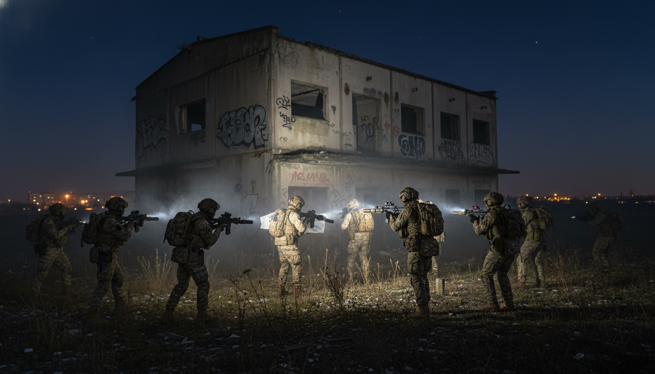 Operación MilSim nocturna de airsoft